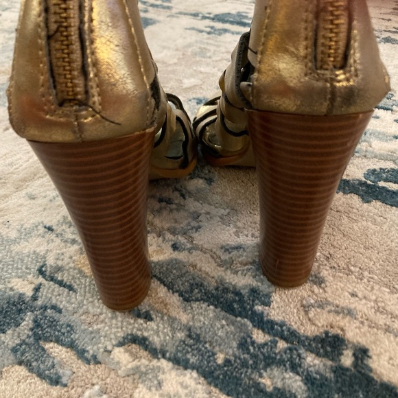 Call It Spring Gold Metallic Bootie Lace Up Block High Heels Zip Up Chunky | 7.5 - Picture 7 of 15